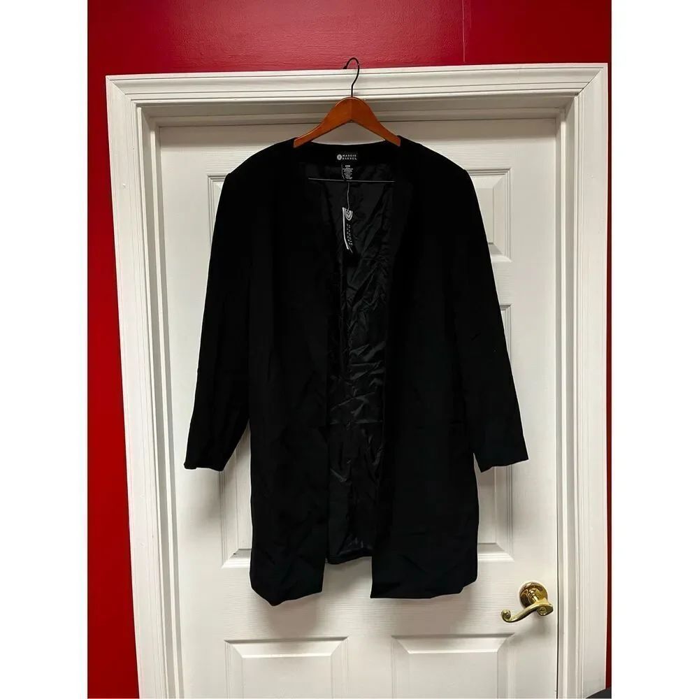Maggie Barnes Black Classic Open Front XL long Blazer sz 24W NWT